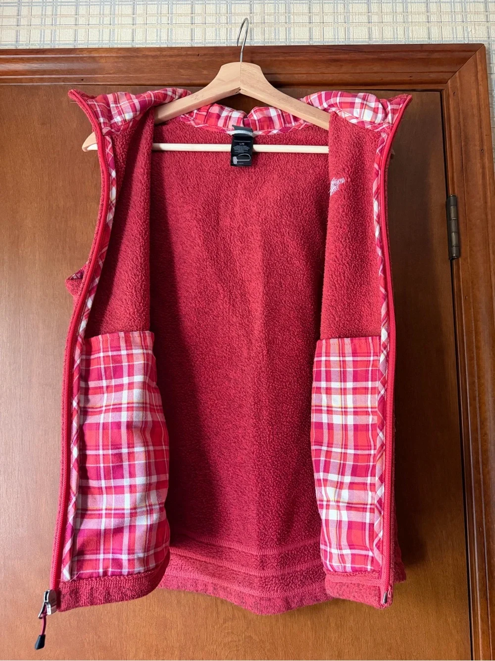 The North Face Sweater Fleece Vest Plaid Trim Women’s Large
